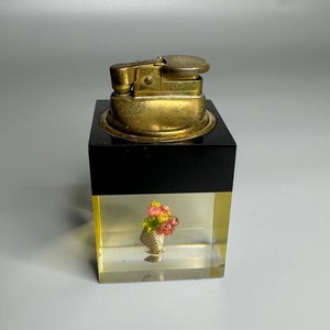 Japan vintage flower design lighter desk decoration - needs gas brass and resin