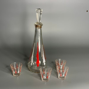 French carafe 4 shot glasses vintage glass bottle with glasses barware set bar decor serving jug