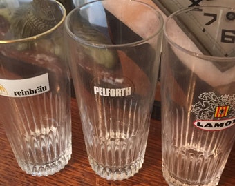 French  beer glasses advertising 1 Pelfort 3 Reinbrau 6 Lamot barware kitchen price is for one glass