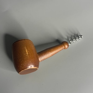 French vintage wooden corkscrew bottle opener pipe design