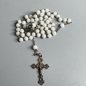 French vintage prayer beads religious chaplet chapelet white pearls Catholic