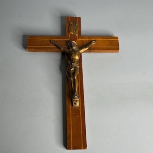 French vintage wooden religious crucifix collectible wall hanging