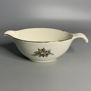 French vintage Digoin Sarreguemines gravy bowl Sous-Bois 3 France ceramic veritable opaque flower design gold color trim
