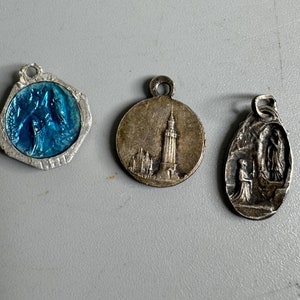 French vintage  set of 3 pendant Lourdes souvenir religious medal