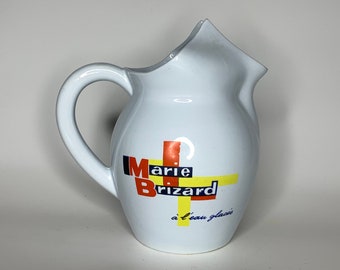 French vintage pitcher Marie Brizard l'eau glacee water jug Digoin Sarreguemines pottery bar ware drink ware kitchen bar decor serving