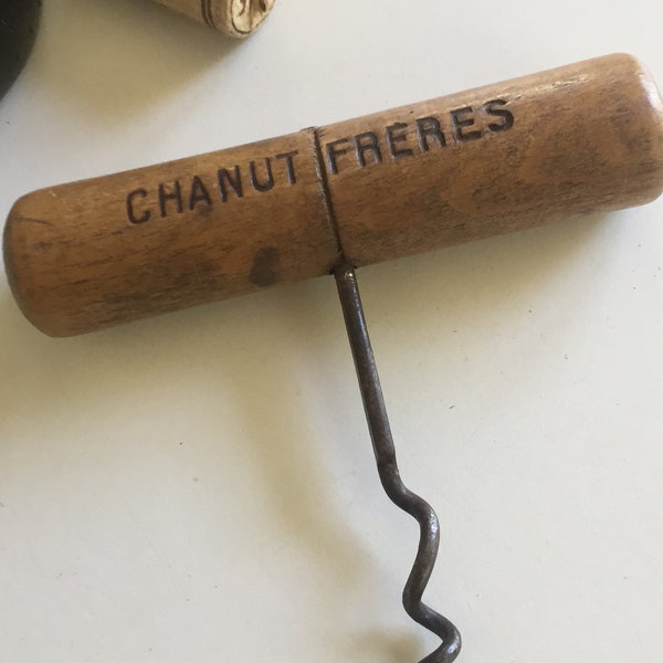 french vintage corkscrew wood handle advertising wine pull bottle corl bottle opener Chanut freres