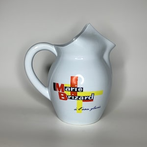 French vintage pitcher Marie Brizard l'eau glacee water jug Digoin Sarreguemines pottery bar ware drink ware kitchen bar decor serving