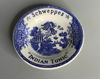 vintage Luneville pottery advertisng schweppes ceramic willow platter appetizer dish indian tonic money dish ashtray