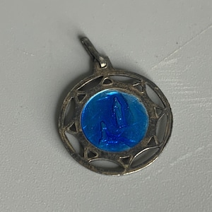 French Lourdes  vintage religious pendant Virgin Mary medal