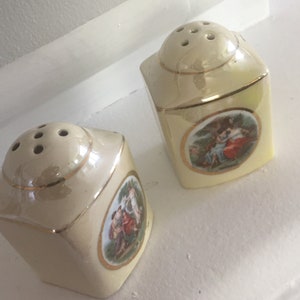 Vintage German shaker salt & pepper porcelain scenery Victorian serving dining kitsch country kitchenware home living home decor gift