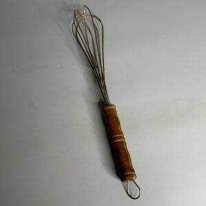 French vintage manual egg beater wooden handle