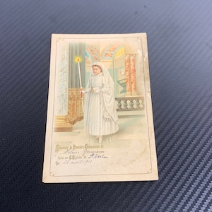 French antique religious postcard image of a communion church deco catholic ceremonie