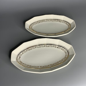 French 2 vintage porcelain opaque set of 2 small dishes kitchenware oval shape made in France