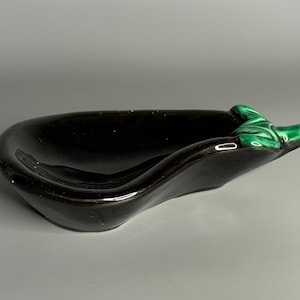 French vintage eggplant design ceramic pottery small money dish or appetizer dish