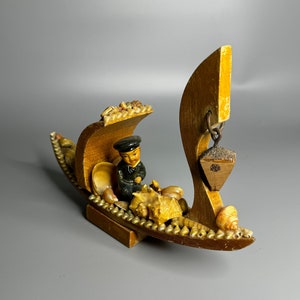 Italian vintage wood and seashell boat decoration Gondola Venice