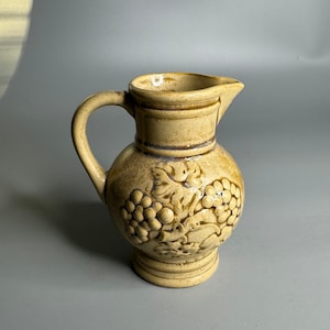 French vintage small fruit grape design ceramic pottery water pitcher carafe