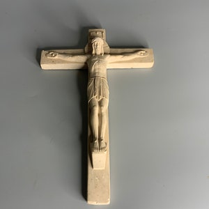 French vintage plaster crucifix religious church decoration Jesus on cross