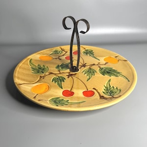 French vintage cheese tray ceramic pottery Poet Laval Drome cherries and apricots design
