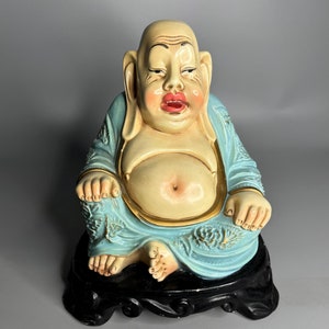 vintage ceramic Buddha long ears decoration statue