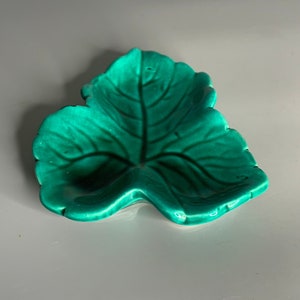 Vallauris French vintage ceramic pottery leaf design dish signed Vallauris