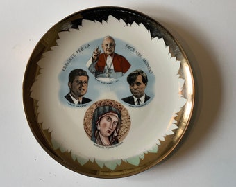 Floss Bavaria Placa alemana John & Robert Kennedy Papa Giovanni XXIII 7 Maria SS. Montevergine Plate Fregate per la Pace Nel Mondo borde dorado