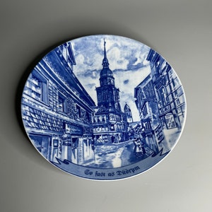 German vintage ceramic porcelain Go Fast as Duorpm souvenir decorative plate blue color Alt Dortmund
