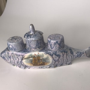 francés vintage salero pimentero mostaza tarro pescado forma recuerdo Noirmoutier cocina mesa decoración comedor y servir plato cerámica cerámica