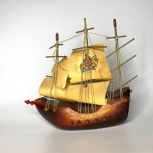 French vintage sailboat  Wiking wood metal nails home decor desk decor collectible nautical curios cabinet decor