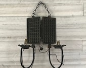 french vintage light fixture waffle maker cast iron made into a light wall hanging decor kitchen unique decor lighting