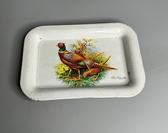 French vintage coin dish pheasant bird design Flan Mireille advertising  Flan Mireille pudding money dish or very small tray
