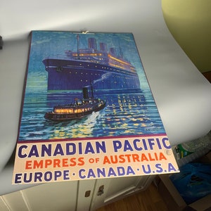 Francuski plakat vintage, tektura, kanadyjski Pacific, ekspres do Australii, tekturowy znak podróżny