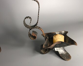 French vintage wrought iron candlestick holder rusty candle holder