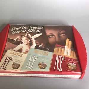 Vintage Bastos Cigarettes Plastic Tray: NYC Bar Decor (12x8.25in)