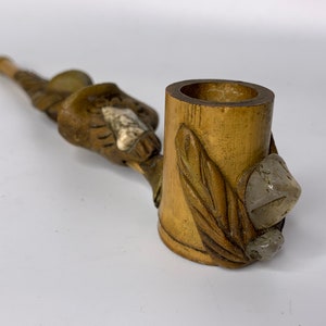 French antique African/Indian style vintage wooden smoker pipe tobacco rare pipe bamboo stem and stone