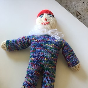 French vintage doll  knitted Pierrot soft doll -country kitsch handmade