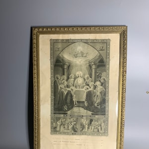 French vintage wood frame Baptise and Communion scenery certificat church decor