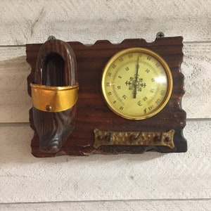 French vintage Thermometer barometer weather instrument  wood shoe clog key holder decoration souvenir home decor mi-century modern 1960&#39;s
