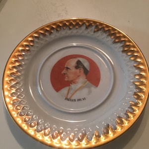 Plato religioso francés Vintage decoración POP Paulus PP.VI Porcelana bávara adorno dorado espiritualidad católica Placa vaticana