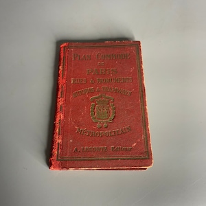 Français vintage Plan de Paris rues et monuments bus et train livre à couverture rigide