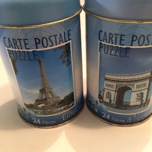 French vintage postcard set Carte Postale - Puzzle Eiffel Tower Arc de Triumphe Tin Can Boxes  Souvenirs PARIS unopened card