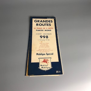 French vintage map Mobiloil Mobilgas number 998 from 1955 partie NORD