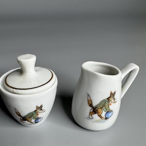 bambola vintage set di 2 zuccheriere e lattiere in porcellana design volpe da collezione