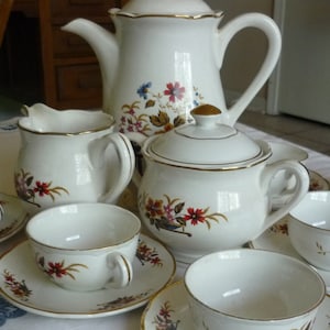 French coffee set art deco Digoin Sarreguemines complete coffee tea set for 6 pottery faience country home living dining serving kitchenware