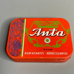 French vintage tin can box advertising Anta pastilles Rhum medical pills lozenge