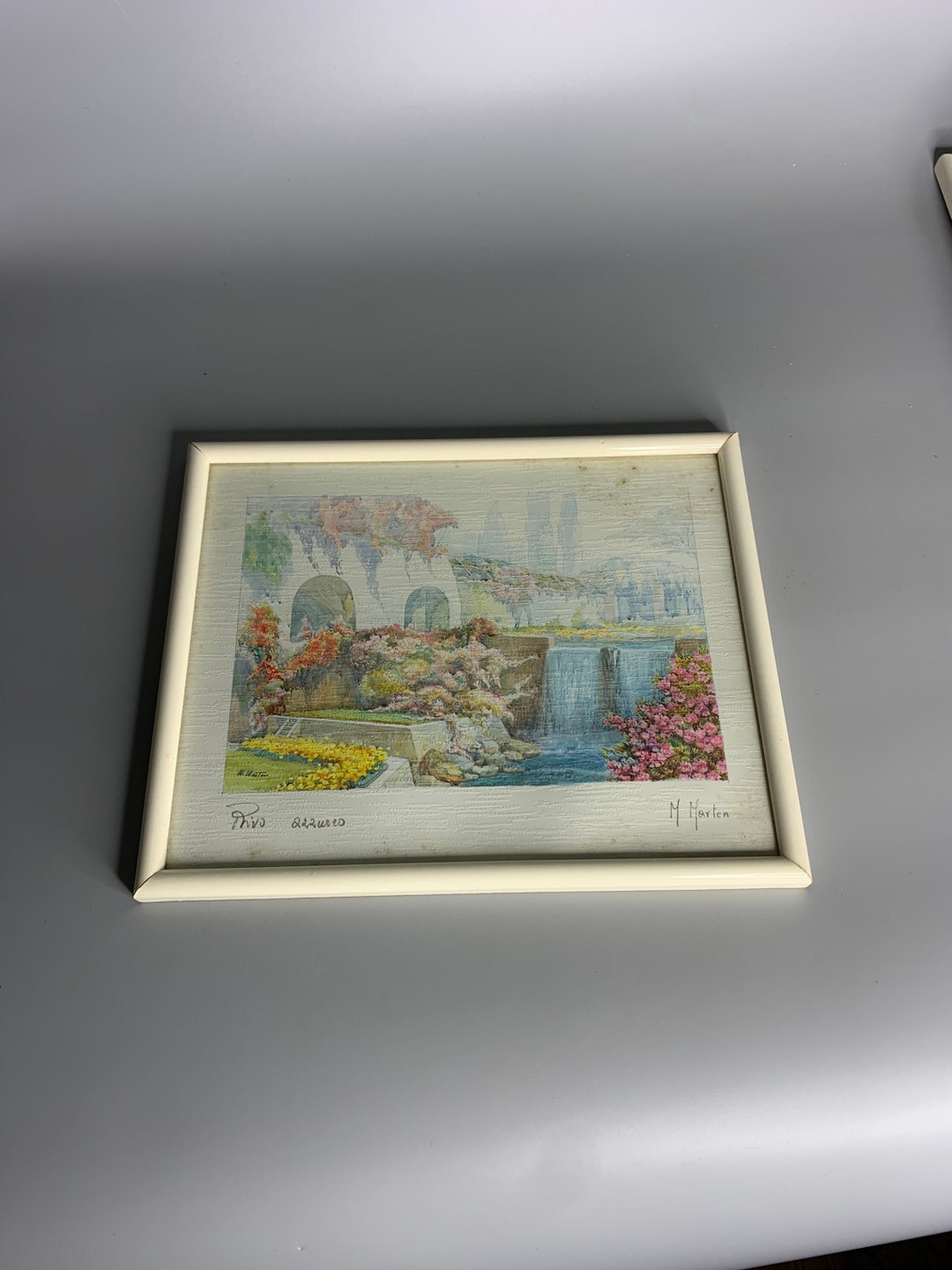 M. Martin 水彩画 「滝」サイン入り 税込】 海外 正規品】 水彩画 かたより 「滝」サイン入り Martin