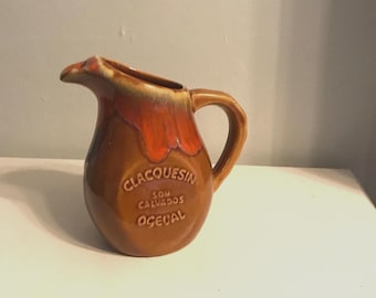 french pitcher vintage pitcher pottery wine container advertising Clacquesin Calvados OGEVAL barware drinkware ceramic jug kitchen home deco