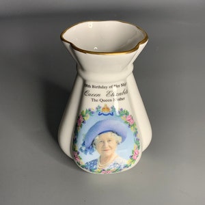 English vintage miniature bone china vase Queen Elizabeth 100th birthday