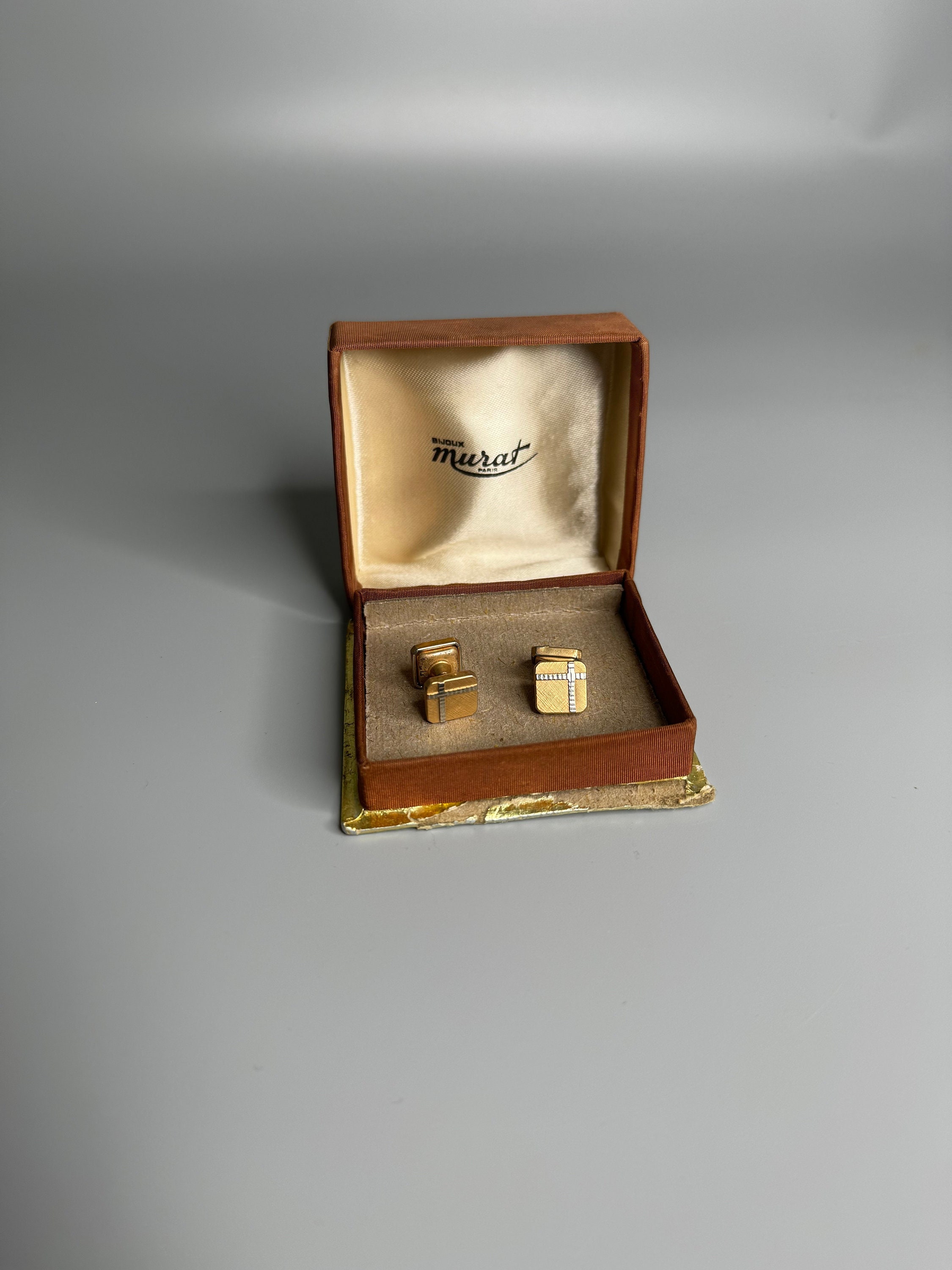 Boutons De Manchette Anciens En Plaque Or - Marque Murat - Vintage, Occasion, Bijou Homme