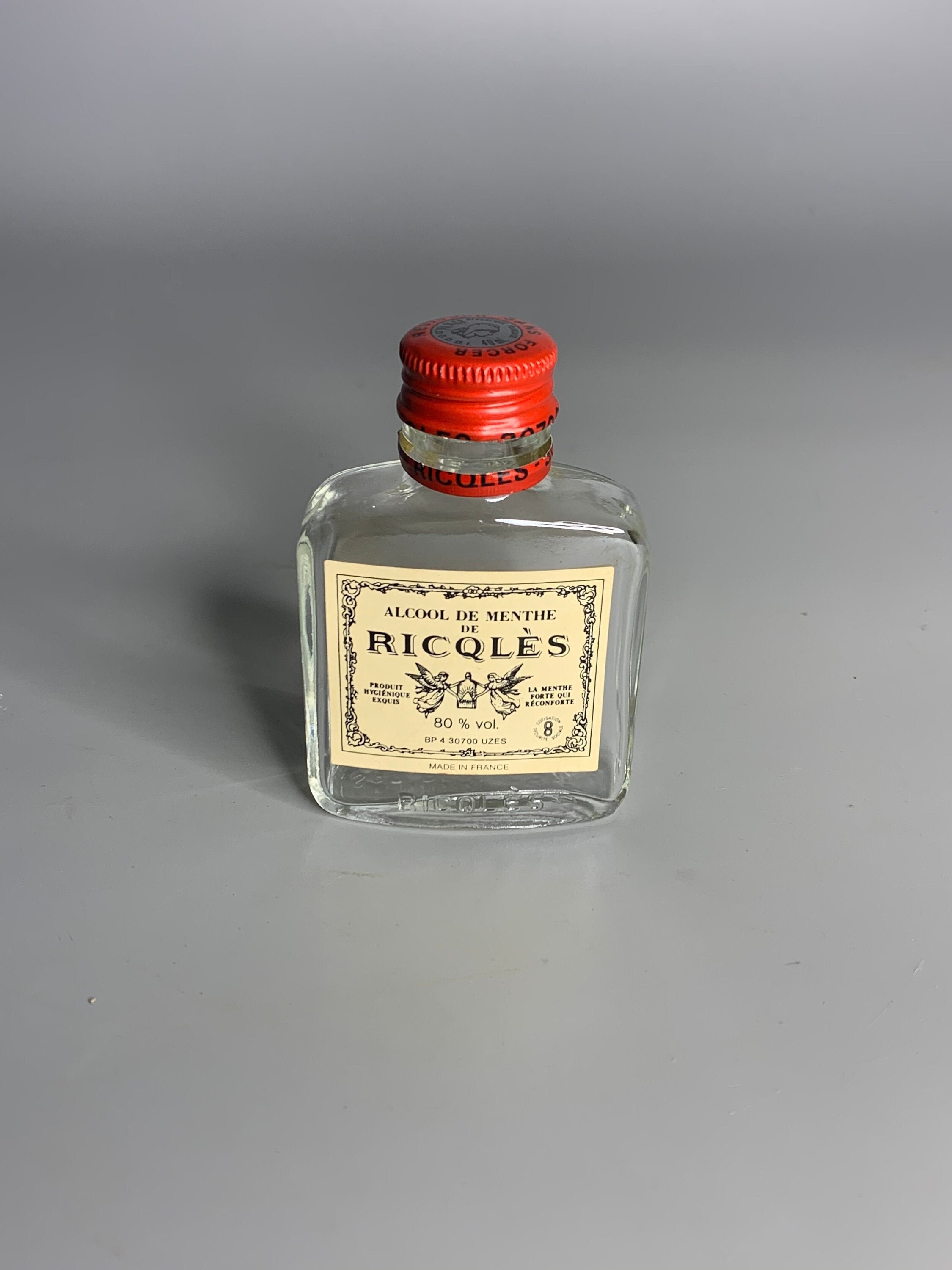 French Vintage Small Glass Empty Bottle Ricqles Medicine Menthol