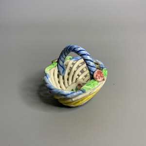 French vintage ceramic pottery miniature basket decoration flower design